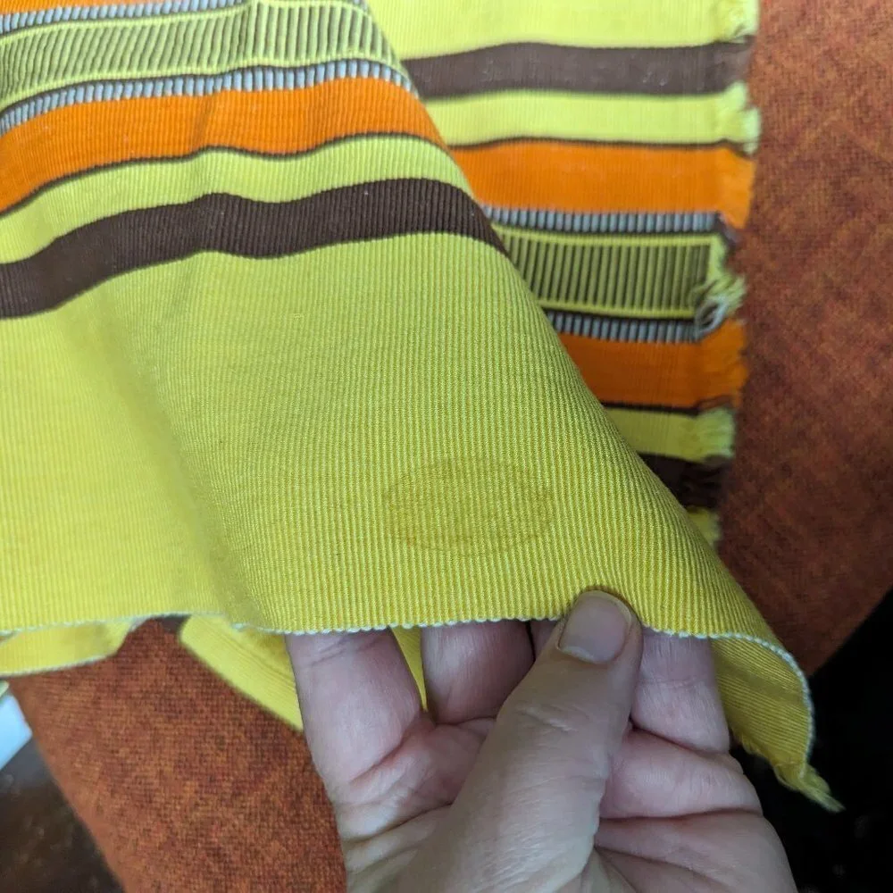 Vintage 70’s Table Runner‎ Groovy Fall Autumn Mustard Stripe Tapestry Cloth Boho